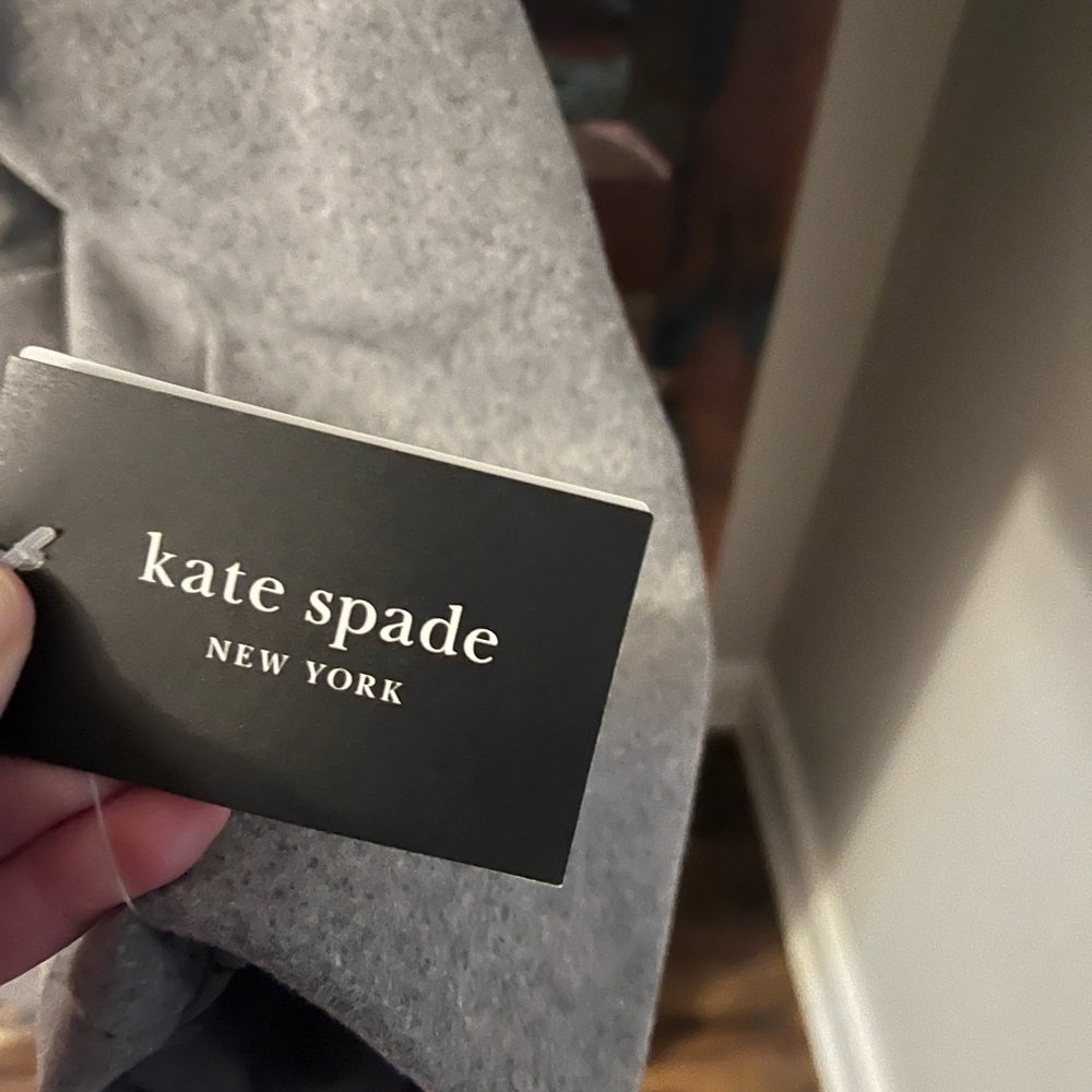 NWT Kate Spade Gray Coat Pearl Button Long Line Jacket Size Large - Picture 3 of 4
